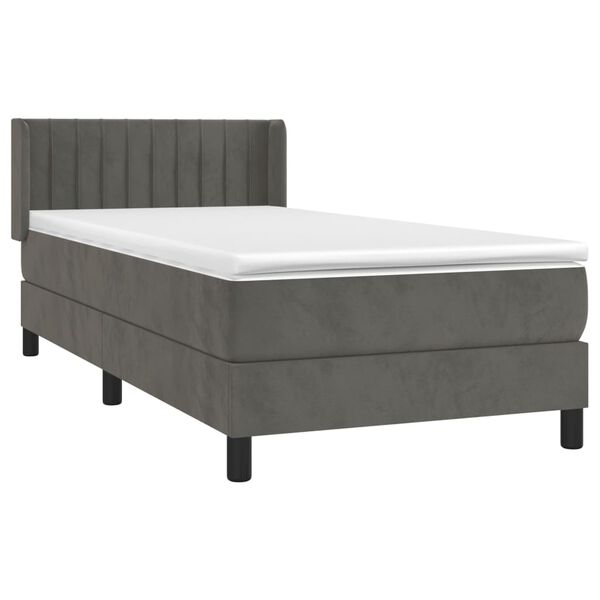 vidaXL Sommier &agrave; lattes de lit et matelas Gris fonc&eacute; 90x200 cm Velours