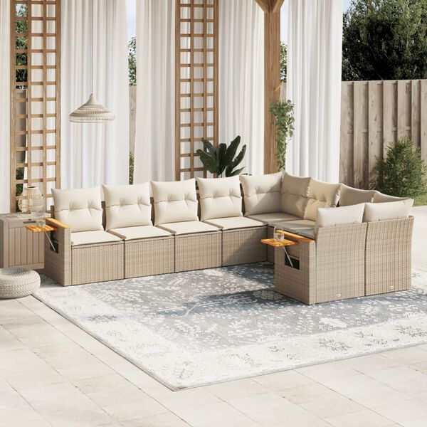 vidaXL Salon de jardin avec coussins 9 pcs beige r&eacute;sine tress&eacute;e