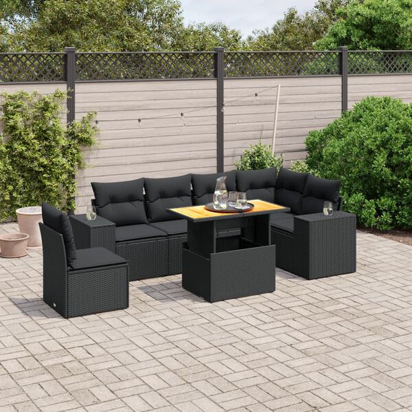 vidaXL Salon de jardin 7 pcs avec coussins noir r&eacute;sine tress&eacute;e