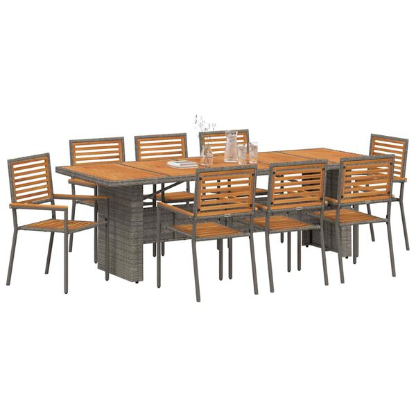 vidaXL Ensemble de salle &agrave; manger pour jardin 9 pcs Gris et marron