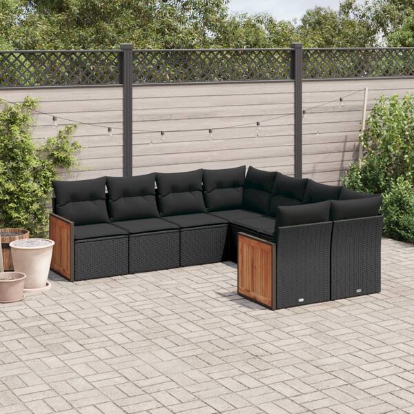 vidaXL Salon de jardin 8 pcs avec coussins noir r&eacute;sine tress&eacute;e