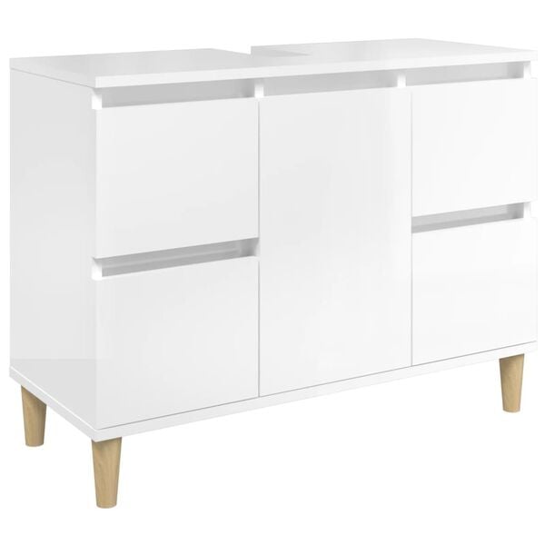 vidaXL Meuble d'&eacute;vier blanc brillant 80x33x60 cm bois d'ing&eacute;nierie