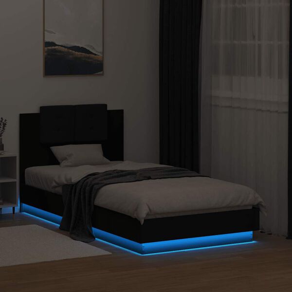 vidaXL Cadre de lit avec LED sans matelas noir 75x190 cm
