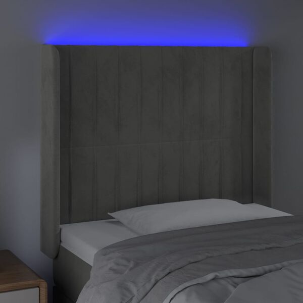vidaXL T&ecirc;te de lit &agrave; LED Gris clair 103x16x118/128 cm Velours