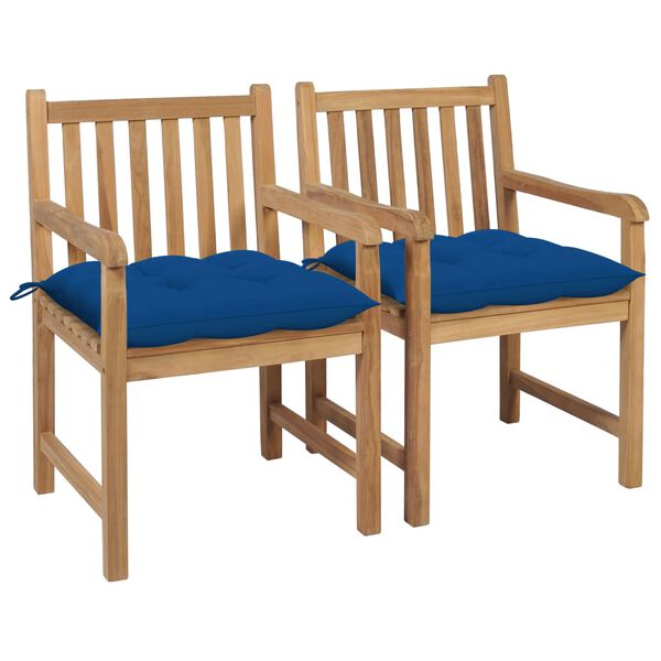 vidaXL Chaises de jardin lot de 2 et coussins bleu Bois de teck massif