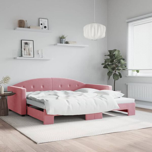 vidaXL Lit de jour avec lit gigogne rose 100x200 cm velours