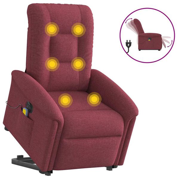 vidaXL Fauteuil inclinable de massage électrique Rouge bordeaux Tissu