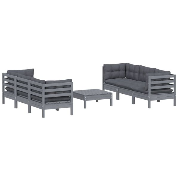 vidaXL Salon de jardin 7 pcs avec coussins anthracite bois de pin