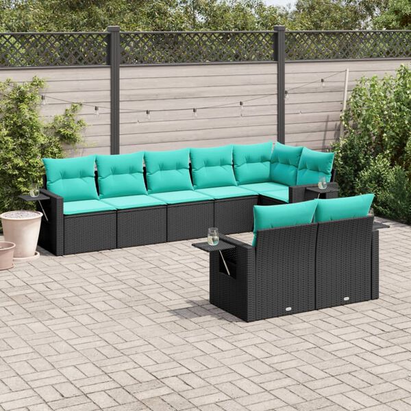 vidaXL Salon de jardin 8 pcs avec coussins noir r&eacute;sine tress&eacute;e