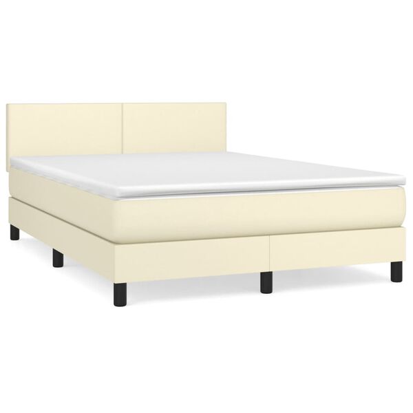 vidaXL Sommier &agrave; lattes de lit avec matelas Cr&egrave;me 140x190cm Similicuir