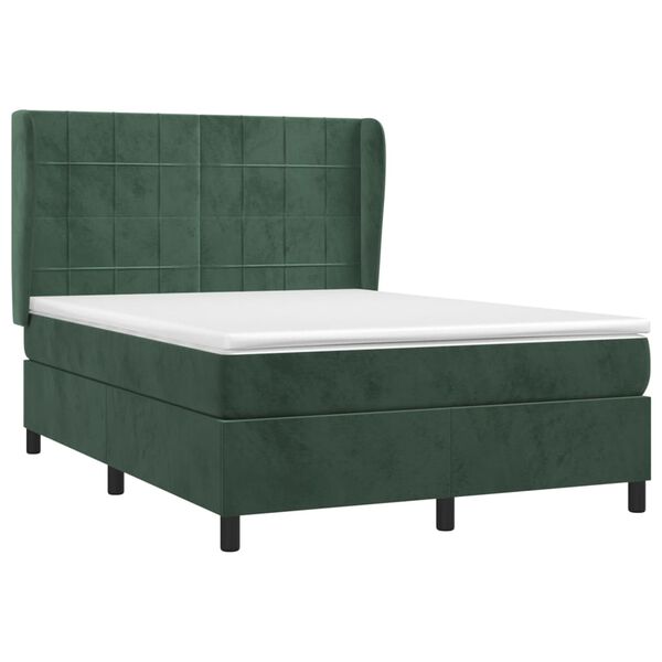 vidaXL Sommier &agrave; lattes de lit et matelas Vert fonc&eacute; 140x190cm Velours