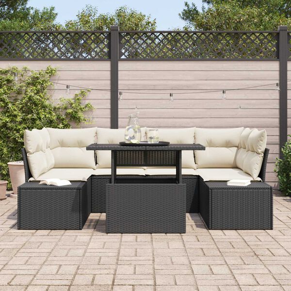 vidaXL Ensemble de canap&eacute; de jardin avec coussin 7 pcs Noir et Cr&egrave;me