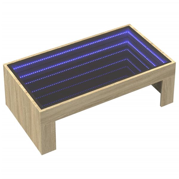 vidaXL Table basse avec LED infini ch&ecirc;ne sonoma 90x50x30 cm