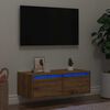 vidaXL Meuble TV avec lumi&egrave;res LED ch&ecirc;ne artisanal 75x35,5x25 cm