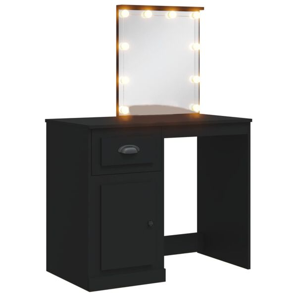 vidaXL Coiffeuse avec lumi&egrave;res LED noir 90x42x132,5cm