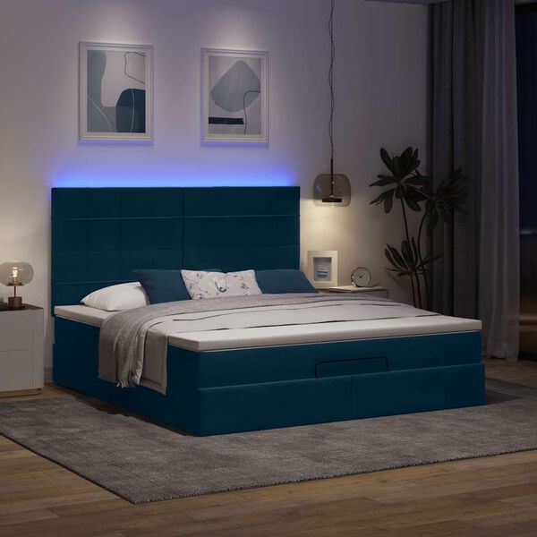 VidaXL Cadre de lit ottoman avec matelas bleu fonc&eacute; 180x200 cm velours
