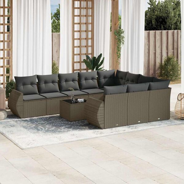 vidaXL Salon de jardin 11 pcs avec coussins gris clair r&eacute;sine tress&eacute;e