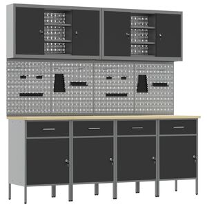 vidaXL Placard de travail 10 pi&egrave;ces Noir Bois d'ing&eacute;nierie et acier