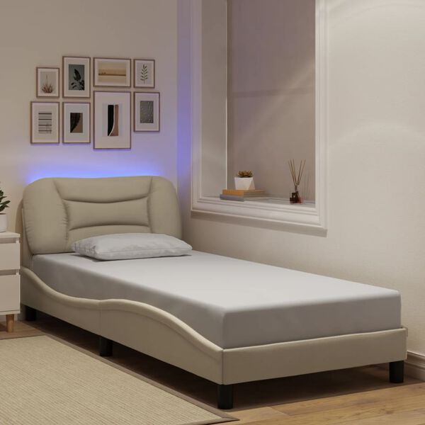 vidaXL Cadre de lit avec LED sans matelas Hvar crème 90x190 cm tissu