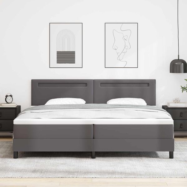 vidaXL Lit &agrave; ressorts avec matelas Gris 200 x 200 cm Simili cuir