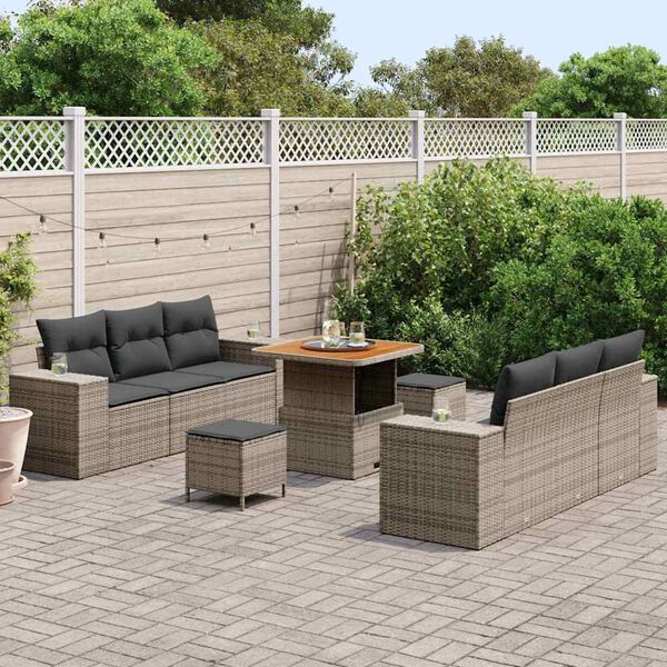 vidaXL Ensemble de canap&eacute; de jardin 9 pcs Gris Poly rotin
