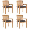vidaXL Chaises de jardin empilables avec coussins lot de 4 Teck solide