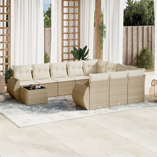 vidaXL Salon de jardin 11 pcs avec coussins beige r&eacute;sine tress&eacute;e