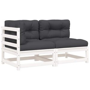 vidaXL Canap&eacute; de jardin et coussins 2 places blanc bois de pin massif