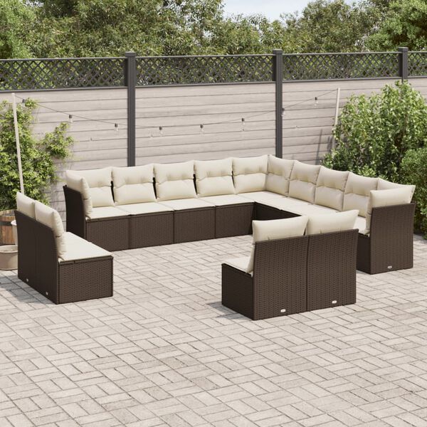 vidaXL Salon de jardin avec coussins 13 pcs marron r&eacute;sine tress&eacute;e