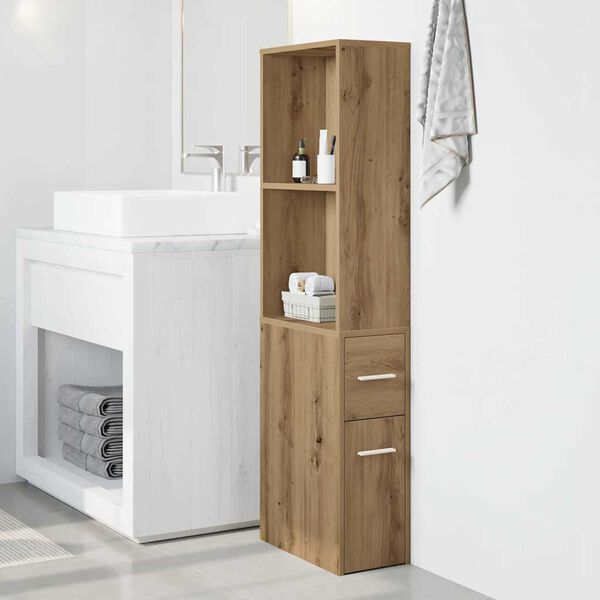 vidaXL Armoire de salle de bain &eacute;troite avec roulettes ch&ecirc;ne artisanal
