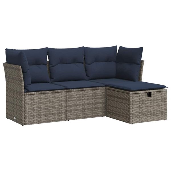 vidaXL Salon de jardin 4 pcs avec coussins gris r&eacute;sine tress&eacute;e