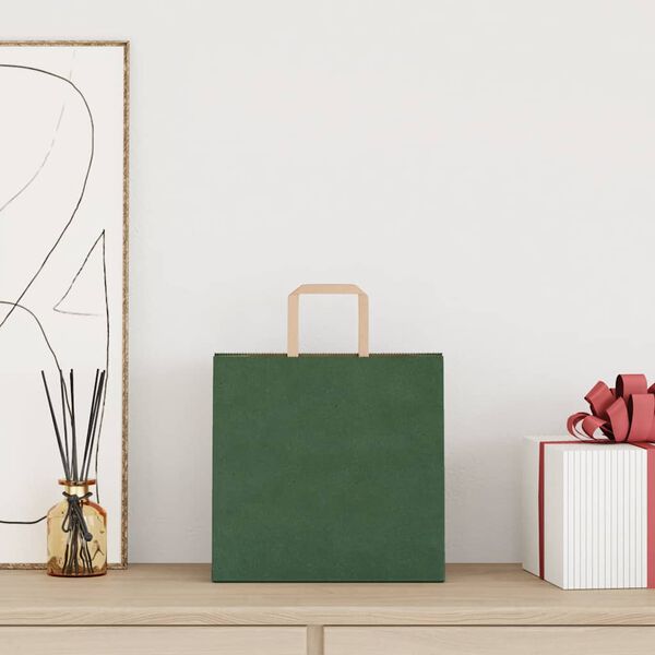 vidaXL Sacs en papier 50 pcs avec poign&eacute;es vert 26x17x25 cm