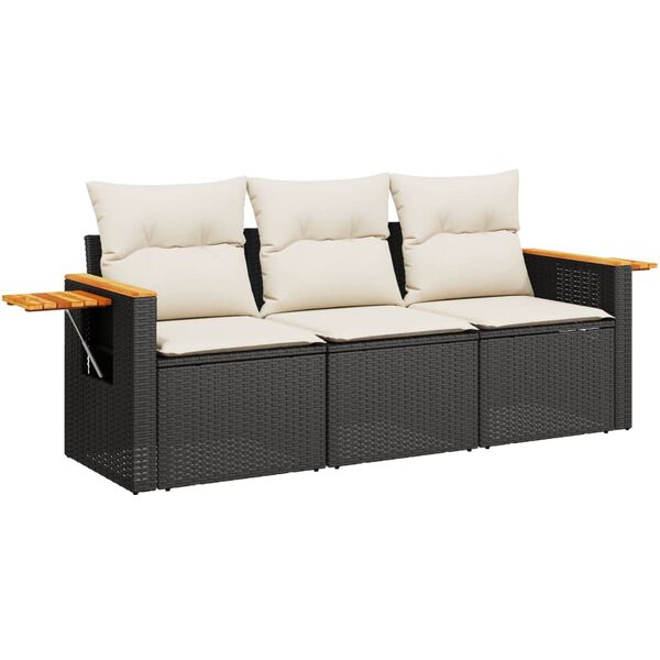 vidaXL Salon de jardin 3 pcs avec coussins noir r&eacute;sine tress&eacute;e