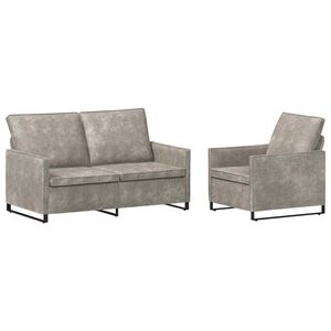 vidaXL Ensemble de Canap&eacute;s 2 pcs Gris clair Tissu en su&egrave;de synth&eacute;tique