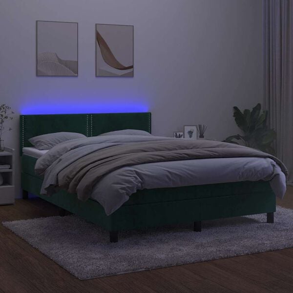 vidaXL Sommier &agrave; lattes de lit avec matelas LED Vert fonc&eacute; 140x200 cm