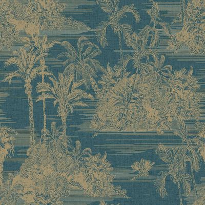 DUTCH WALLCOVERINGS Papier peint Tropical Bleu foncé et doré