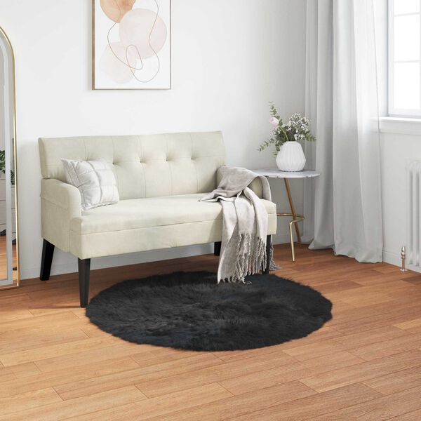 vidaXL Tapis en fausse Tafalla Noir &Oslash; 120 cm Polyester