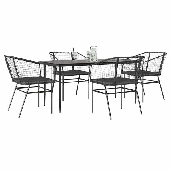 vidaXL Ensemble &agrave; manger de jardin et coussins 5 pcs noir rotin verre