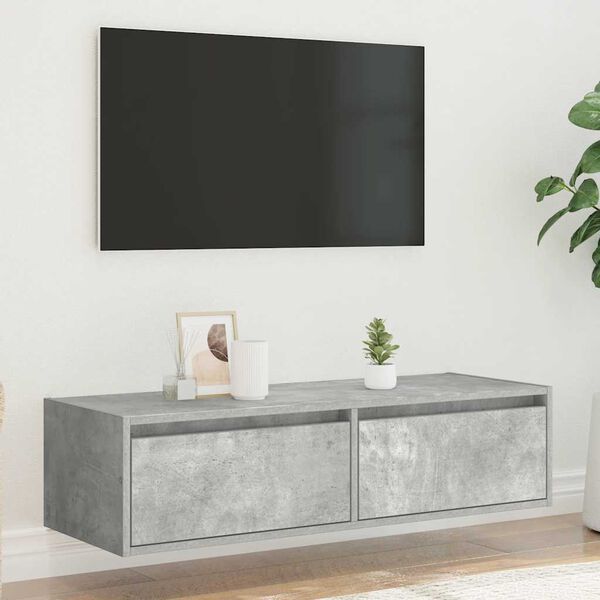 vidaXL Meuble TV avec lumi&egrave;res LED gris b&eacute;ton 100X35,5x25 cm