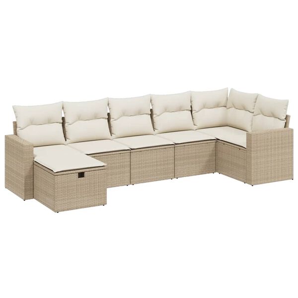 vidaXL Salon de jardin avec coussins 7 pcs beige r&eacute;sine tress&eacute;e