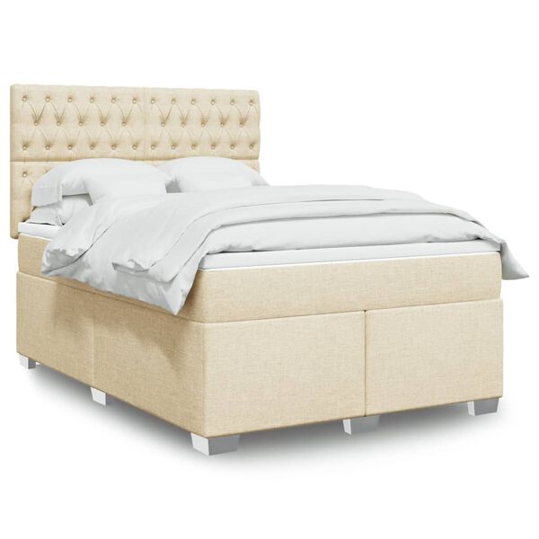 vidaXL Sommier &agrave; lattes de lit avec matelas Cr&egrave;me 140x200 cm Tissu
