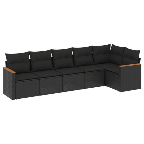 vidaXL Salon de jardin 6 pcs avec coussins noir r&eacute;sine tress&eacute;e