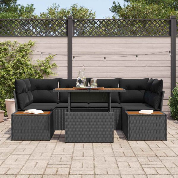 vidaXL Ensemble de canap&eacute; de jardin 7 pcs Noir Poly rotin