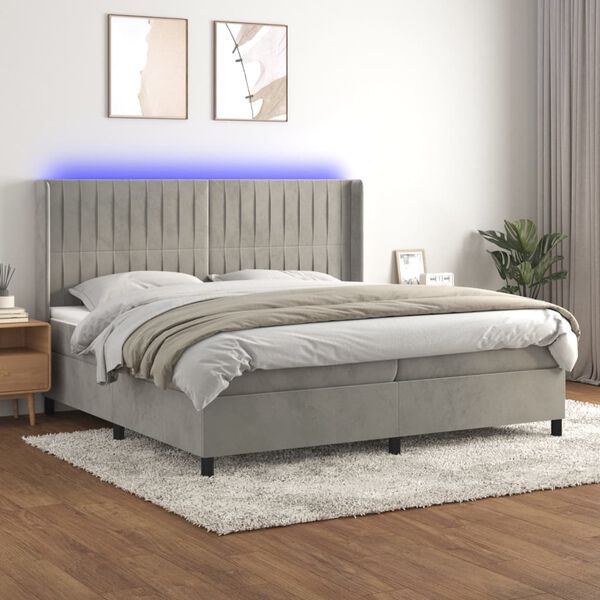 vidaXL Sommier &agrave; lattes de lit matelas et LED Gris clair 200x200 cm