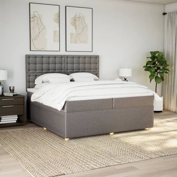 vidaXL Sommier &agrave; lattes de lit avec matelas Taupe 200x200 cm Tissu
