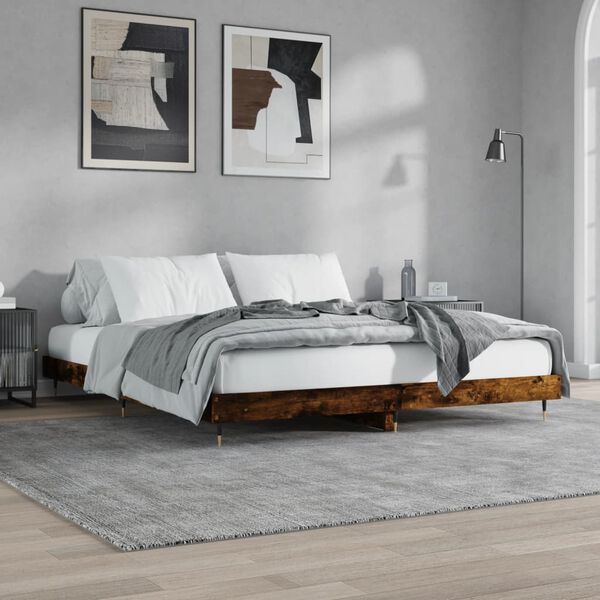 vidaXL Cadre de lit sans matelas ch&ecirc;ne fum&eacute; 200x200 cm bois ing&eacute;nierie