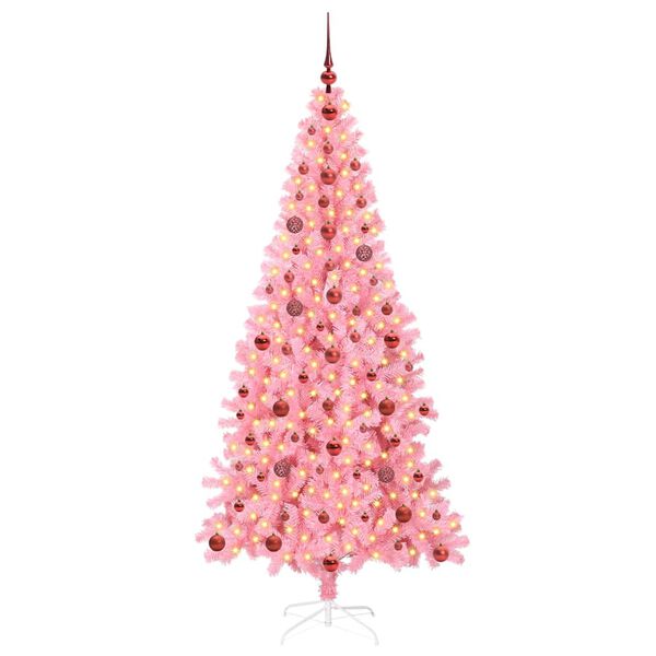 vidaXL Sapin de No&euml;l avec 300 LED avec support Rose 210 cm PVC