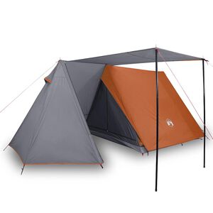 vidaXL Tente de camping 3 personnes gris et orange imperm&eacute;able