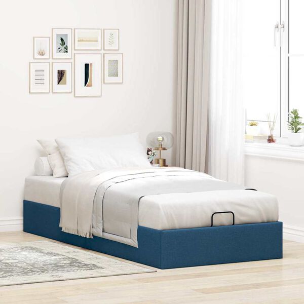 vidaXL Cadre de lit ottoman sans matelas bleu 90x190 cm tissu