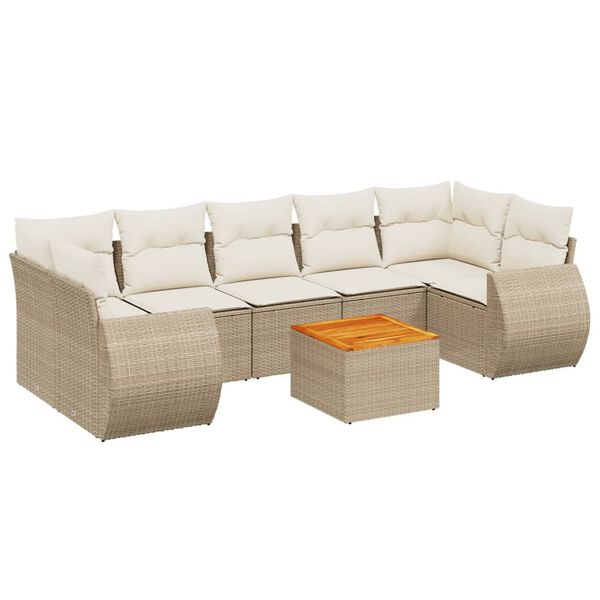 vidaXL Salon de jardin avec coussins 8 pcs beige r&eacute;sine tress&eacute;e